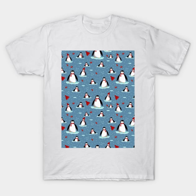 it's cold outside penguins seamless pattern light blue T-Shirt by Arch4Design